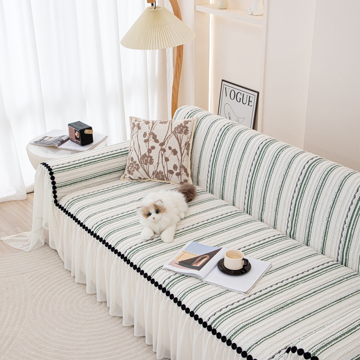 91家纺网 家纺一手货源 找家纺 （总）沐沐家纺 2026新款织织暮圆点沙发巾-场景一