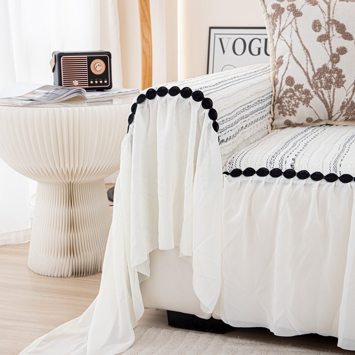 91家纺网 家纺一手货源 找家纺 （总）沐沐家纺 2026新款织织暮圆点沙发巾-场景一