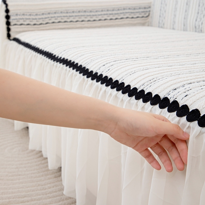 91家纺网 家纺一手货源 找家纺 （总）沐沐家纺 2026新款织织暮圆点沙发巾-场景一