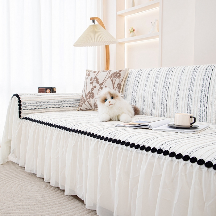 91家纺网 家纺一手货源 找家纺 （总）沐沐家纺 2026新款织织暮圆点沙发巾-场景一