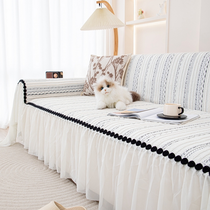 91家纺网 家纺一手货源 找家纺 （总）沐沐家纺 2026新款织织暮圆点沙发巾-场景一