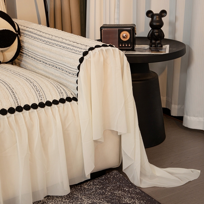 91家纺网 家纺一手货源 找家纺 沐沐家纺 2026新款织织暮圆点沙发巾-场景二 浅灰