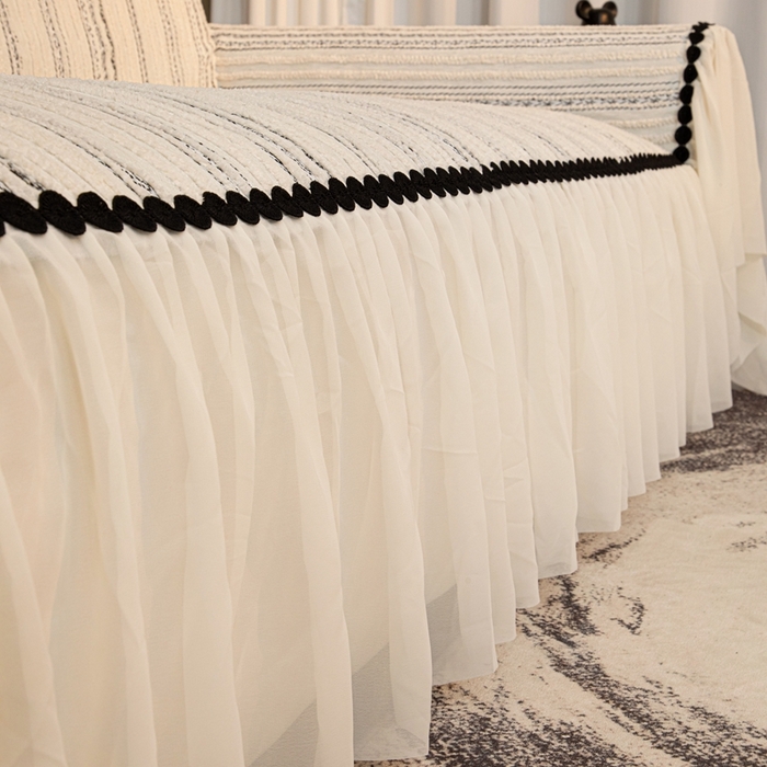 91家纺网 家纺一手货源 找家纺 沐沐家纺 2026新款织织暮圆点沙发巾-场景二 浅灰