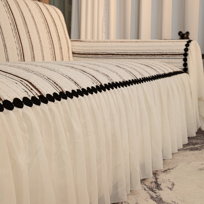 91家纺网 家纺一手货源 找家纺 沐沐家纺 2026新款织织暮圆点沙发巾-场景二 深咖