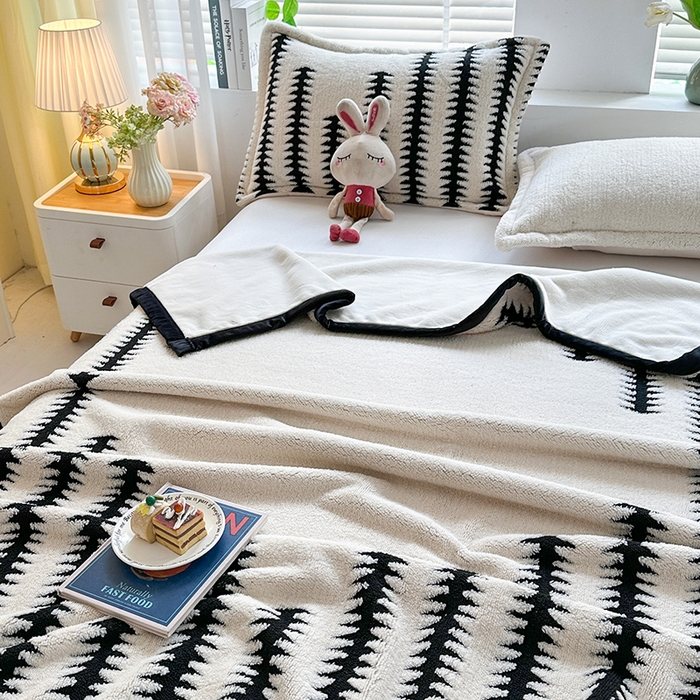 91家纺网 家纺一手货源 找家纺 宜派家纺 2025新款黑白阳离子复合多功能毛毯 节节高