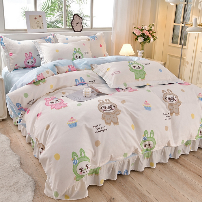 91家纺网 家纺一手货源 找家纺 （总）绘萱家居 2025新款100%全棉床裙款斜纹印花四件套