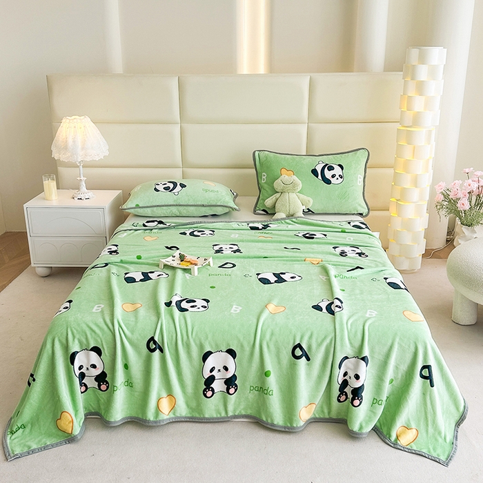 欧喜璐 2025新款卡通印花加厚牛奶绒多功能毛毯 国宝