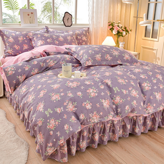 91家纺网 家纺一手货源 找家纺 （总）绘萱家居 2025新款100%全棉床裙款斜纹印花四件套