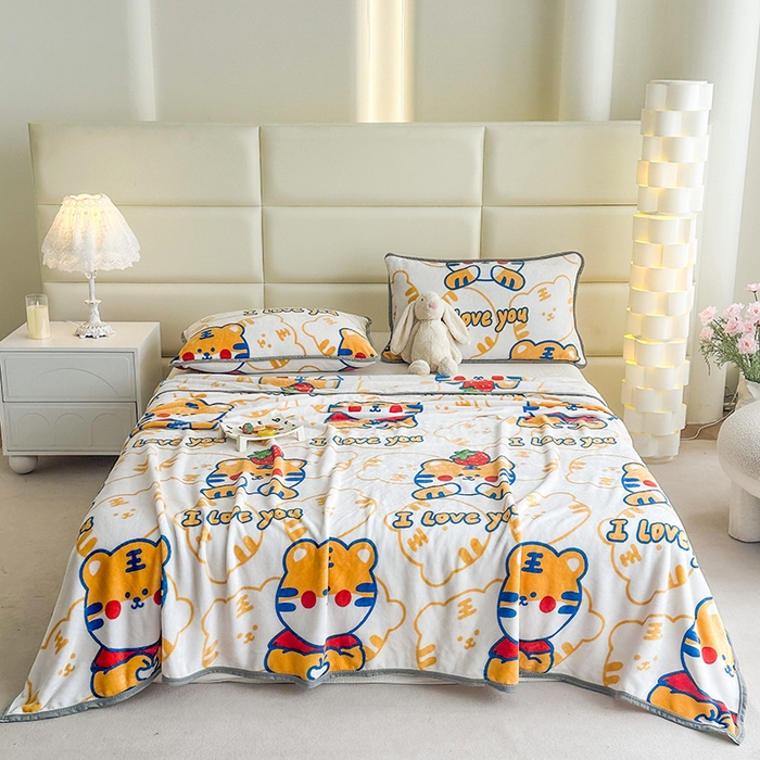 欧喜璐 2025新款卡通印花加厚牛奶绒多功能毛毯 小老虎