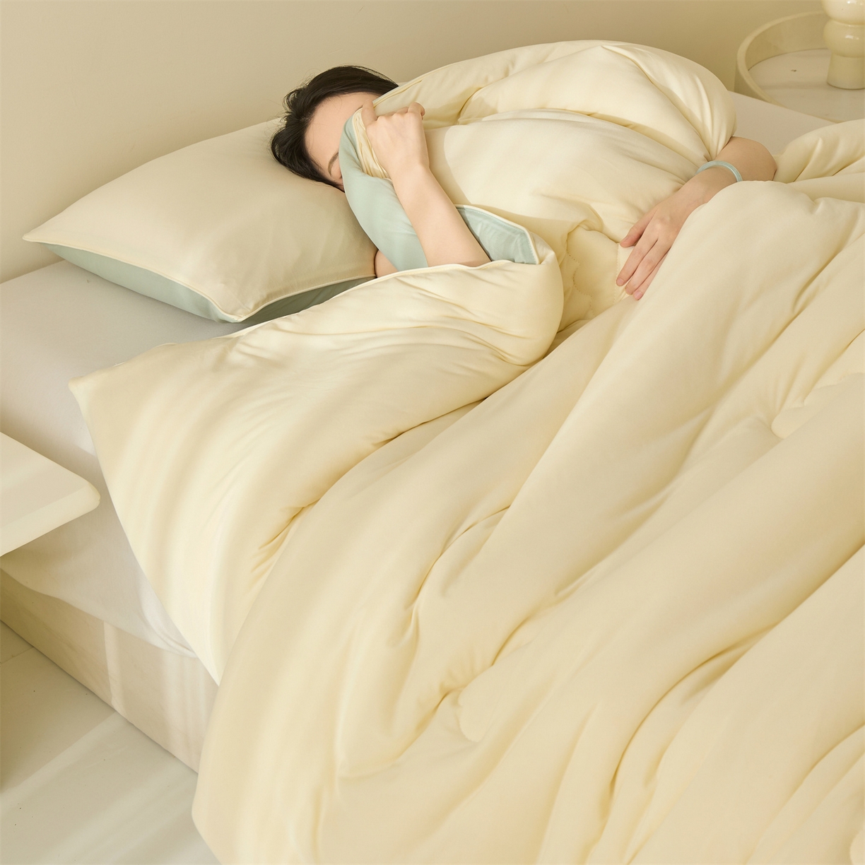 91家纺网 家纺一手货源 找家纺 恒畅 2025新款A类针织棉大豆被系列 冬被-抹茶绿