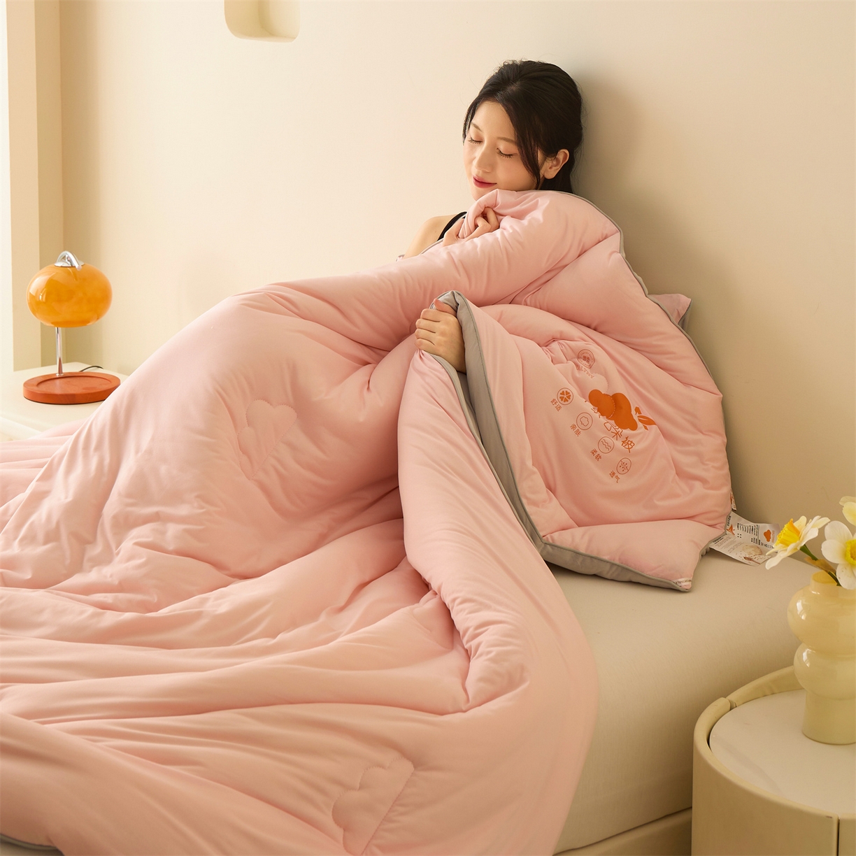 91家纺网 家纺一手货源 找家纺 恒畅 2025新款A类针织棉大豆被系列 冬被-豆沙粉