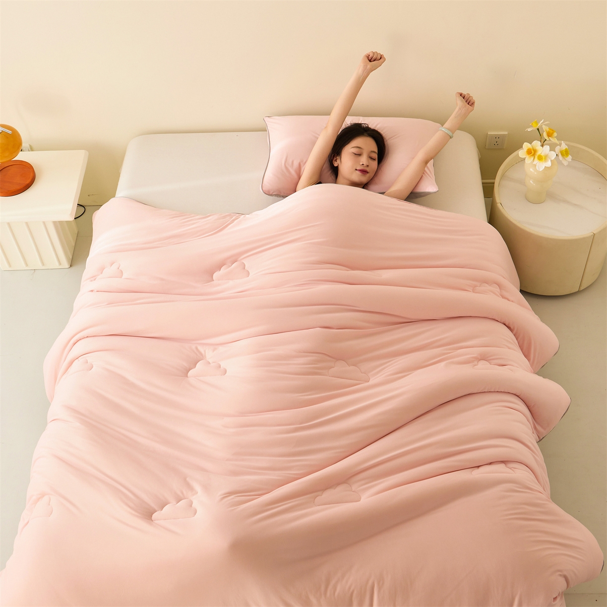 91家纺网 家纺一手货源 找家纺 恒畅 2025新款A类针织棉大豆被系列 冬被-豆沙粉