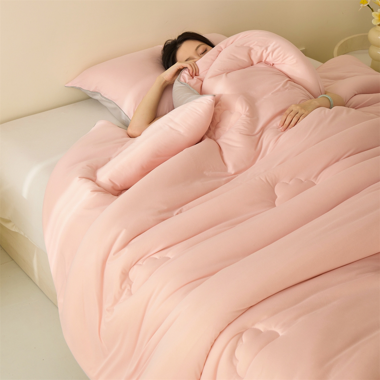 91家纺网 家纺一手货源 找家纺 恒畅 2025新款A类针织棉大豆被系列 冬被-豆沙粉