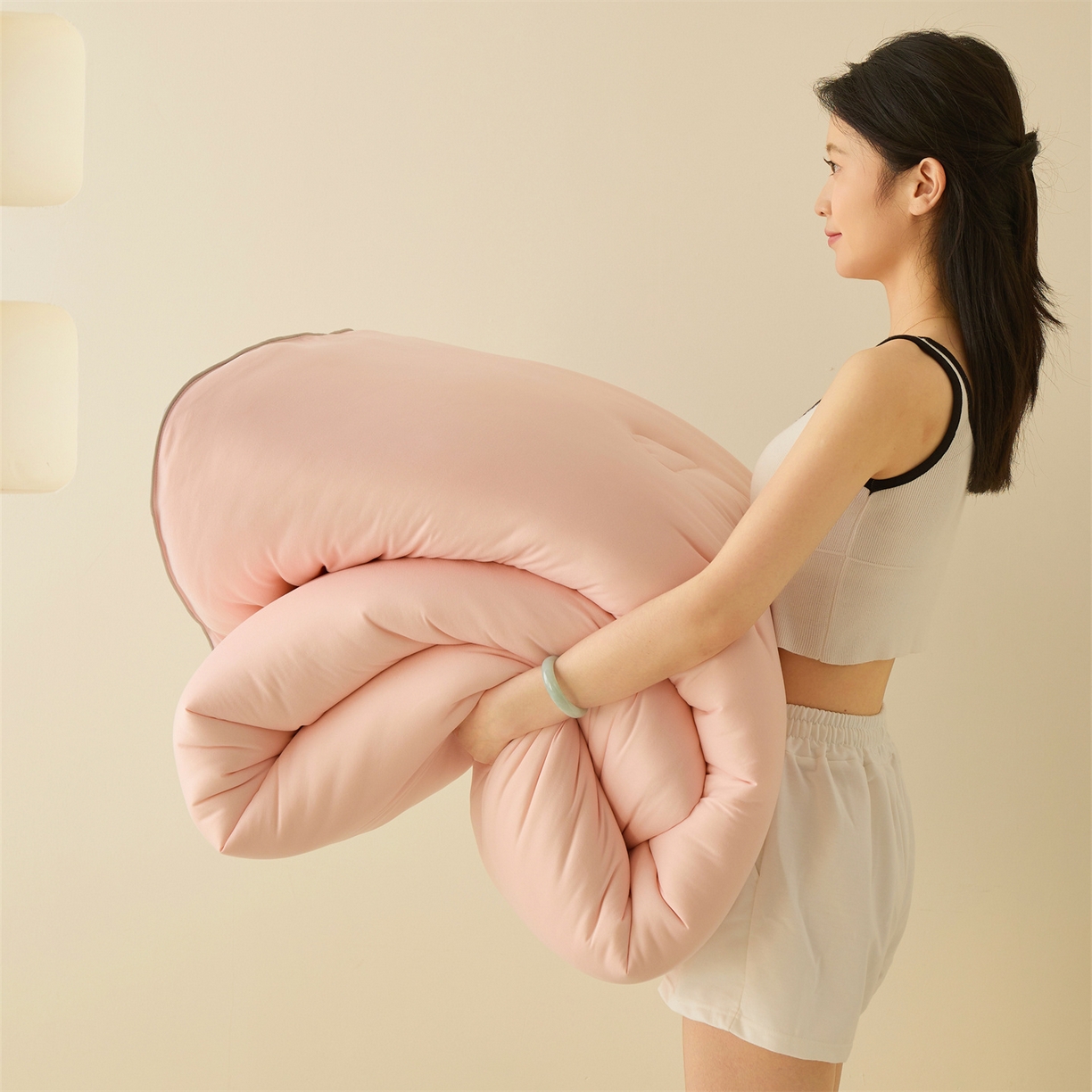 91家纺网 家纺一手货源 找家纺 恒畅 2025新款A类针织棉大豆被系列 冬被-豆沙粉