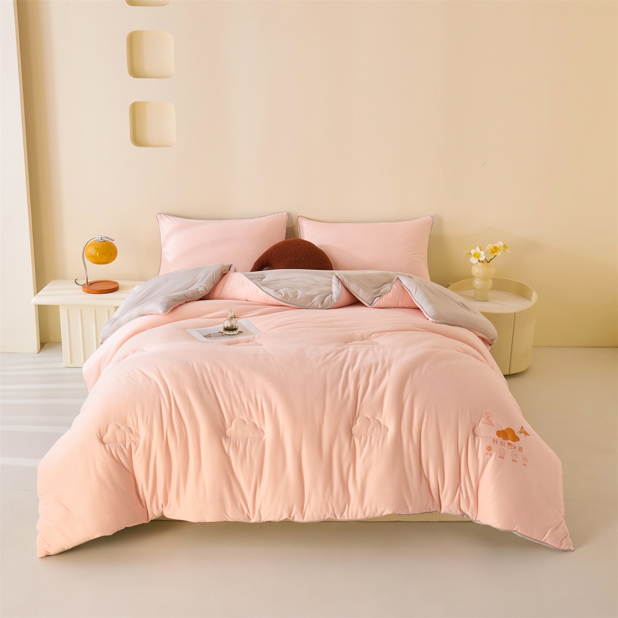 91家纺网 家纺一手货源 找家纺 恒畅 2025新款A类针织棉大豆被系列 冬被-豆沙粉