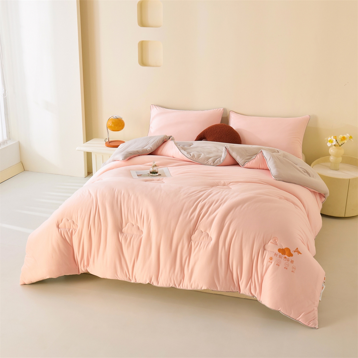 91家纺网 家纺一手货源 找家纺 恒畅 2025新款A类针织棉大豆被系列 冬被-豆沙粉