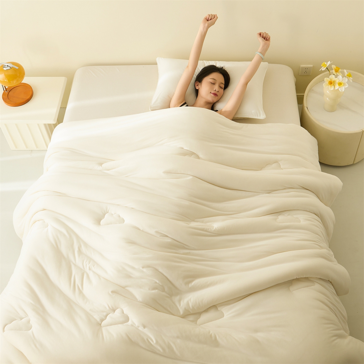 91家纺网 家纺一手货源 找家纺 恒畅 2025新款A类针织棉大豆被系列 冬被-奶昔白