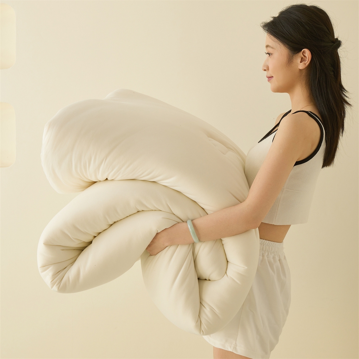 91家纺网 家纺一手货源 找家纺 恒畅 2025新款A类针织棉大豆被系列 冬被-奶昔白