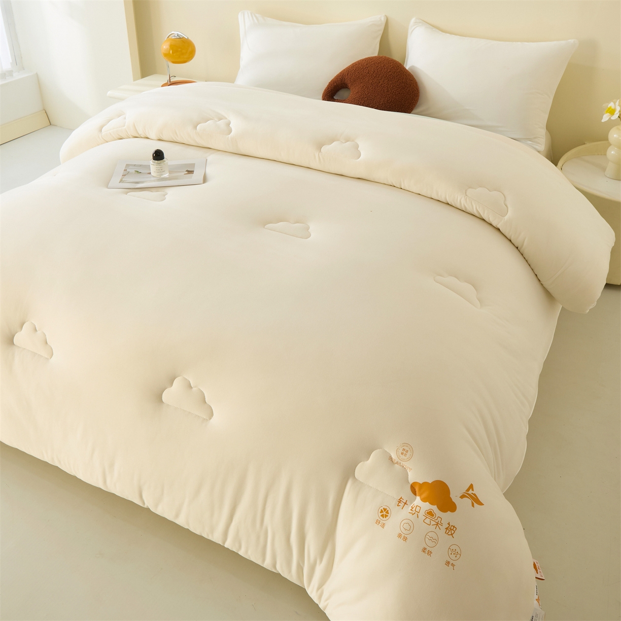 91家纺网 家纺一手货源 找家纺 恒畅 2025新款A类针织棉大豆被系列 冬被-奶昔白