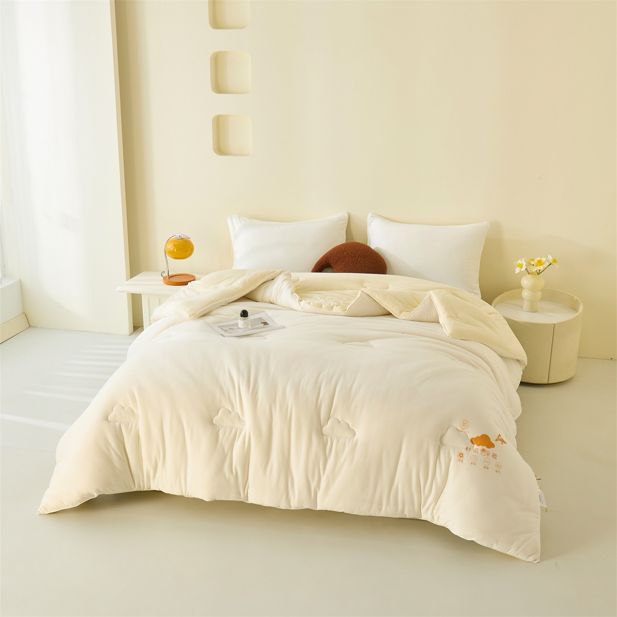 91家纺网 家纺一手货源 找家纺 恒畅 2025新款A类针织棉大豆被系列 冬被-奶昔白