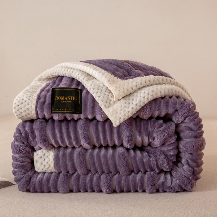 91家纺网 家纺一手货源 找家纺 （总）宜派家纺 2025新款A类兔毛绒子母条毛毯双面云朵绒毛毯宿舍牛奶绒小被毯轻奢时尚加厚保暖盖毯休闲绒毯毯子