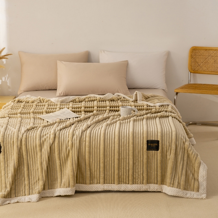 91家纺网 家纺一手货源 找家纺 宜派家纺 2025新款A类兔毛绒子母条毛毯双面云朵绒毛毯宿舍牛奶绒小被毯轻奢时尚加厚保暖盖毯休闲绒毯毯子 摩卡棕