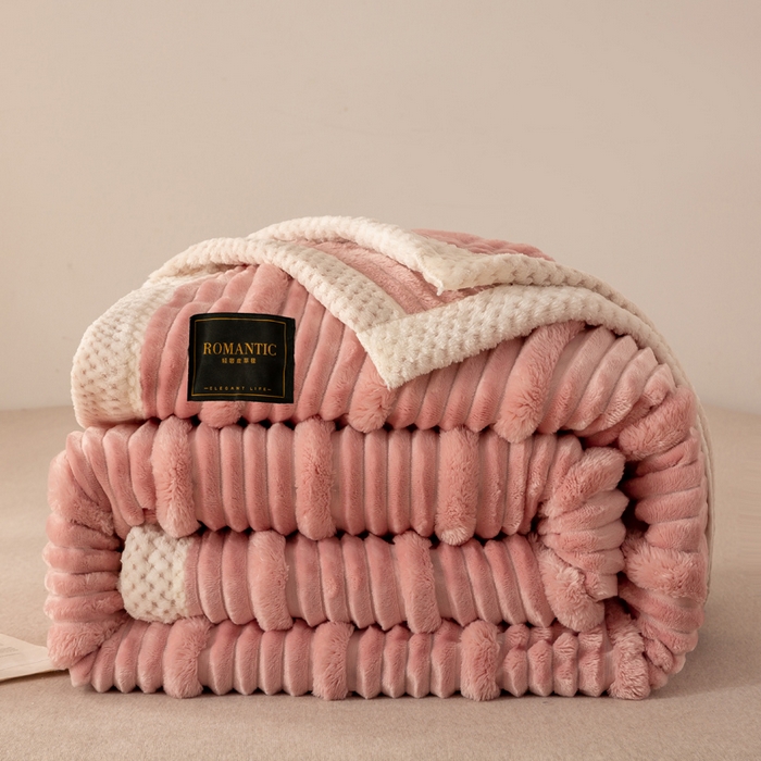 91家纺网 家纺一手货源 找家纺 （总）宜派家纺 2025新款A类兔毛绒子母条毛毯双面云朵绒毛毯宿舍牛奶绒小被毯轻奢时尚加厚保暖盖毯休闲绒毯毯子