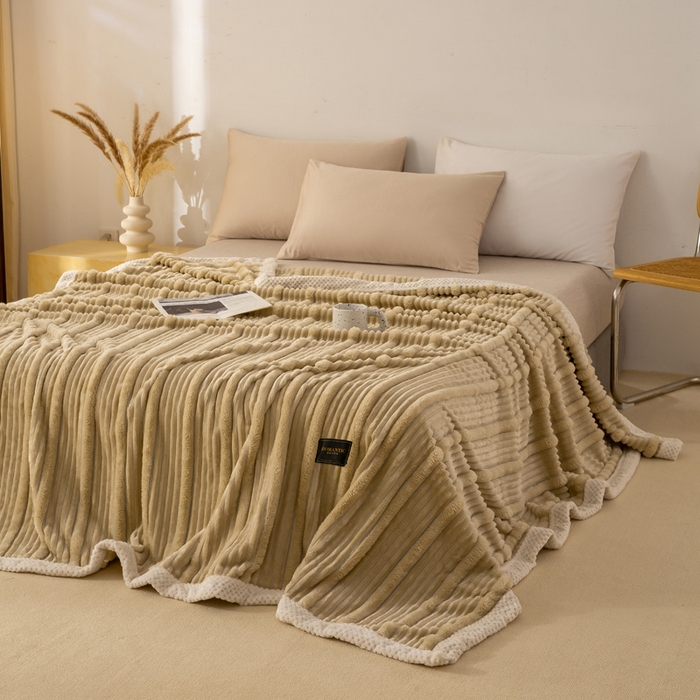 91家纺网 家纺一手货源 找家纺 宜派家纺 2025新款A类兔毛绒子母条毛毯双面云朵绒毛毯宿舍牛奶绒小被毯轻奢时尚加厚保暖盖毯休闲绒毯毯子 摩卡棕