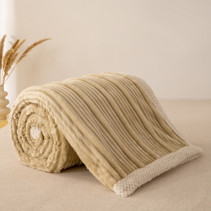 91家纺网 家纺一手货源 找家纺 宜派家纺 2025新款A类兔毛绒子母条毛毯双面云朵绒毛毯宿舍牛奶绒小被毯轻奢时尚加厚保暖盖毯休闲绒毯毯子 摩卡棕