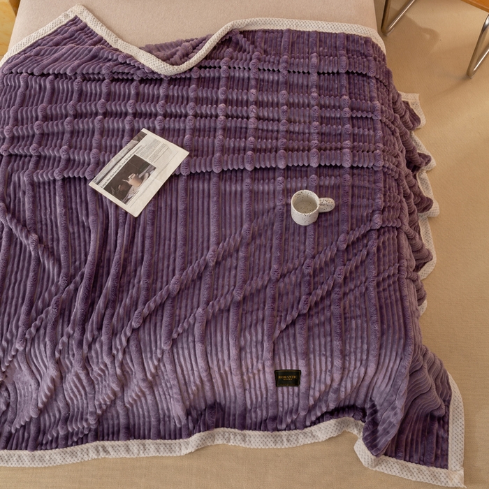 91家纺网 家纺一手货源 找家纺 宜派家纺 2025新款A类兔毛绒子母条毛毯双面云朵绒毛毯宿舍牛奶绒小被毯轻奢时尚加厚保暖盖毯休闲绒毯毯子 雪烟紫