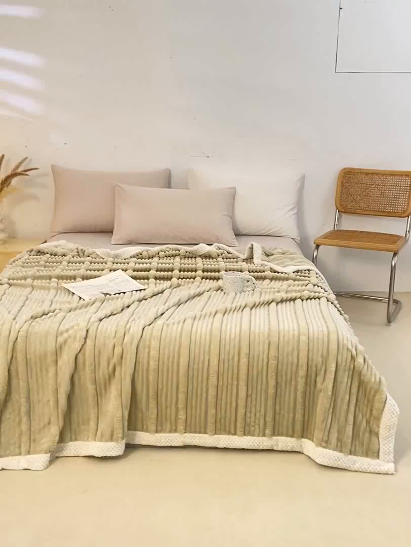 91家纺网 家纺一手货源 找家纺 宜派家纺 2025新款A类兔毛绒子母条毛毯双面云朵绒毛毯宿舍牛奶绒小被毯轻奢时尚加厚保暖盖毯休闲绒毯毯子 摩卡棕