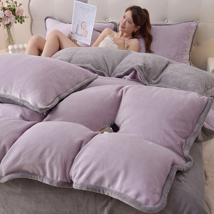 91家纺网 家纺一手货源 找家纺 （总）云恋家纺 加厚牛奶绒四件套简约双面加绒被套罩床单双人家用冬季法兰绒--简约款