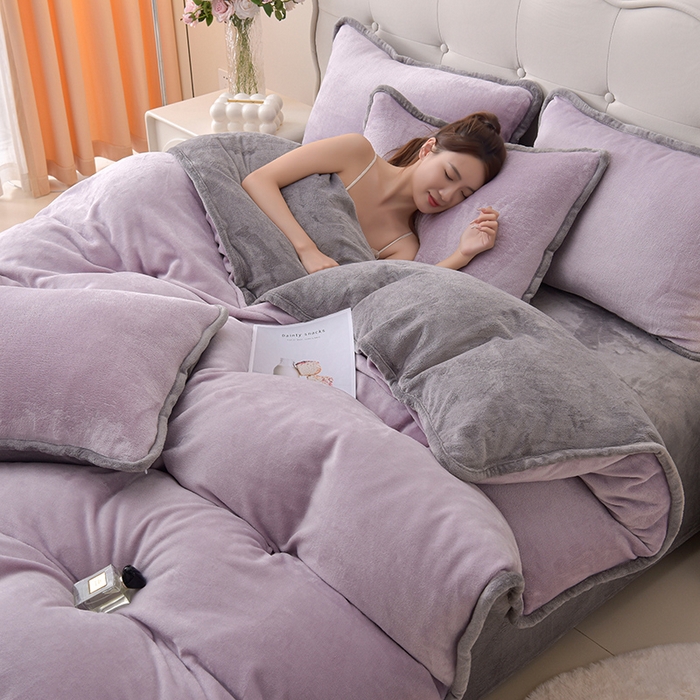 91家纺网 家纺一手货源 找家纺 （总）云恋家纺 加厚牛奶绒四件套简约双面加绒被套罩床单双人家用冬季法兰绒--简约款