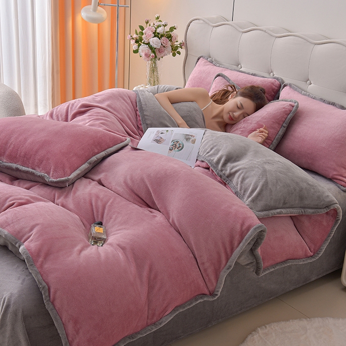 91家纺网 家纺一手货源 找家纺 （总）云恋家纺 加厚牛奶绒四件套简约双面加绒被套罩床单双人家用冬季法兰绒--简约款