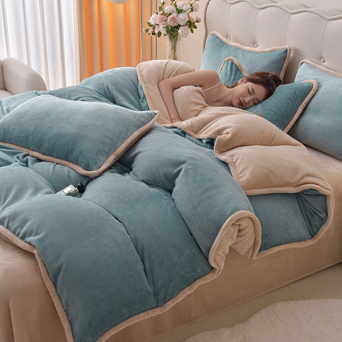 91家纺网 家纺一手货源 找家纺 （总）云恋家纺 加厚牛奶绒四件套简约双面加绒被套罩床单双人家用冬季法兰绒--简约款