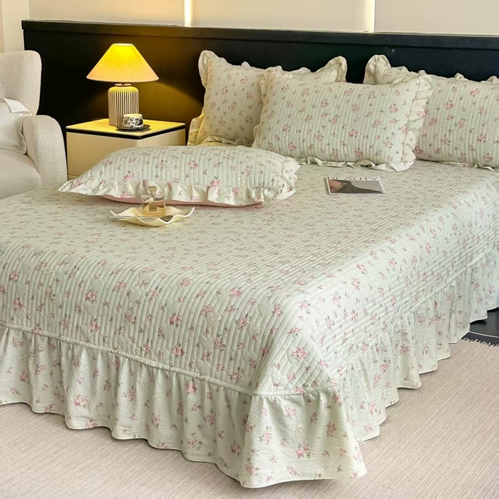 91家纺网 家纺一手货源 找家纺 梓之赫2025新款木棉皱皱纱床盖款三件套四件套 归槿花语