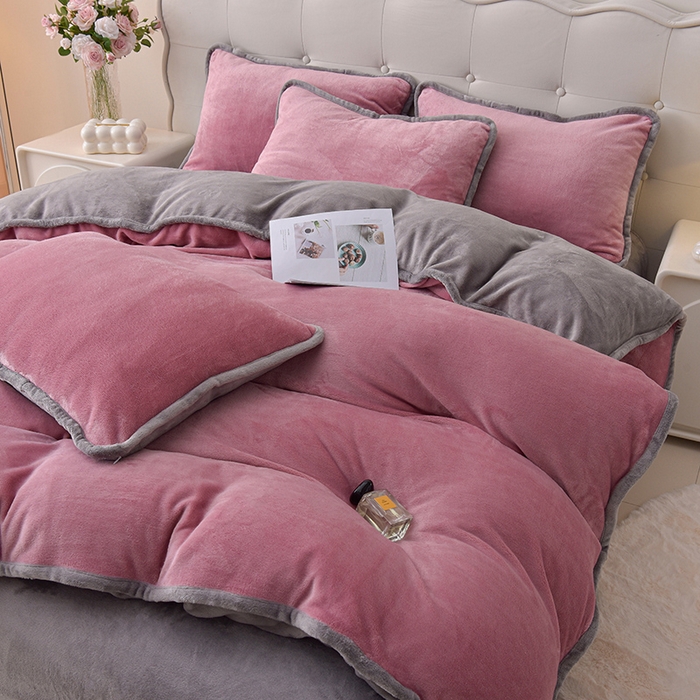 91家纺网 家纺一手货源 找家纺 云恋家纺 加厚牛奶绒四件套简约双面加绒被套罩床单双人家用冬季法兰绒--简约款 简约-豆沙灰