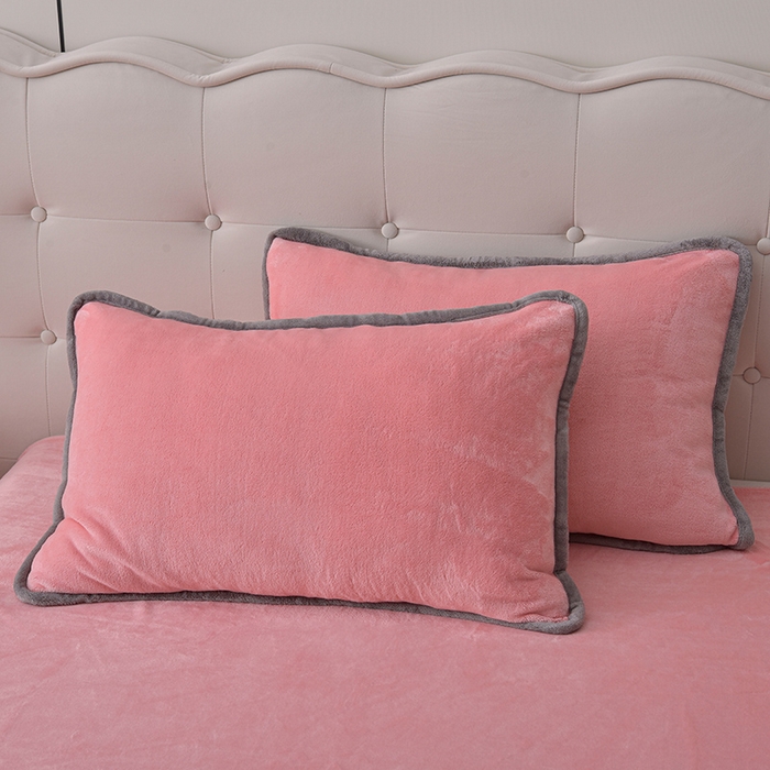 91家纺网 家纺一手货源 找家纺 云恋家纺 加厚牛奶绒四件套简约双面加绒被套罩床单双人家用冬季法兰绒--简约款 简约-粉色