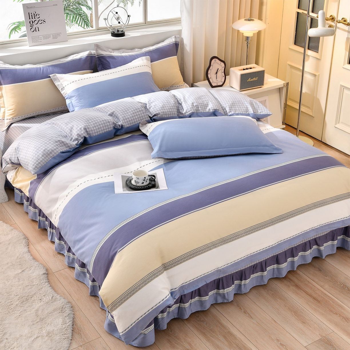 绘萱家居 2025新款100%全棉床裙款斜纹印花四件套 安吉