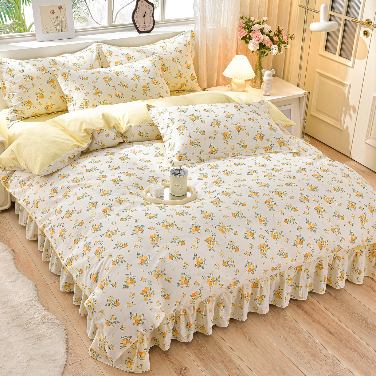 绘萱家居 2025新款100%全棉床裙款斜纹印花四件套 初春