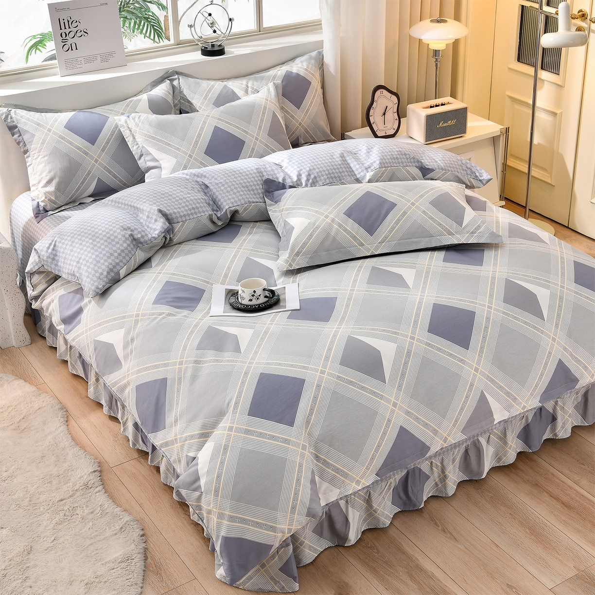 绘萱家居 2025新款100%全棉床裙款斜纹印花四件套 简伯格