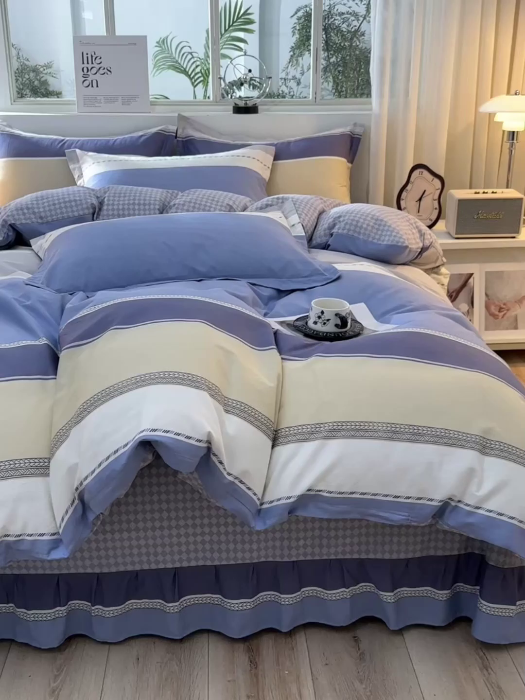 91家纺网 家纺一手货源 找家纺 绘萱家居 2025新款100%全棉床裙款斜纹印花四件套 安吉