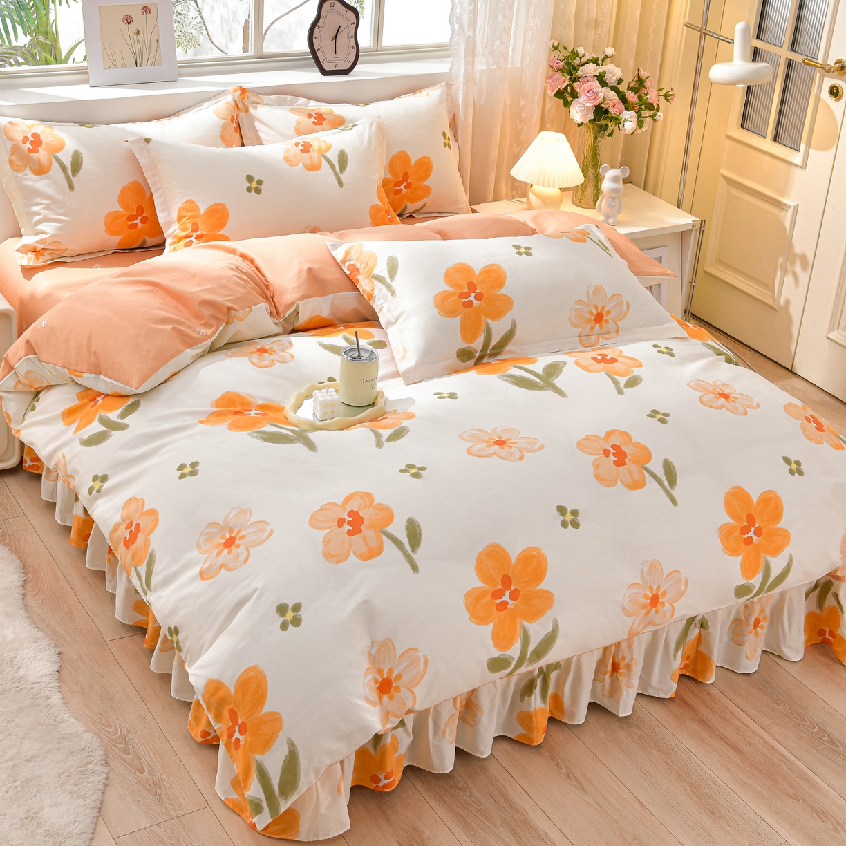 绘萱家居 2025新款100%全棉床裙款斜纹印花四件套 情意绵绵