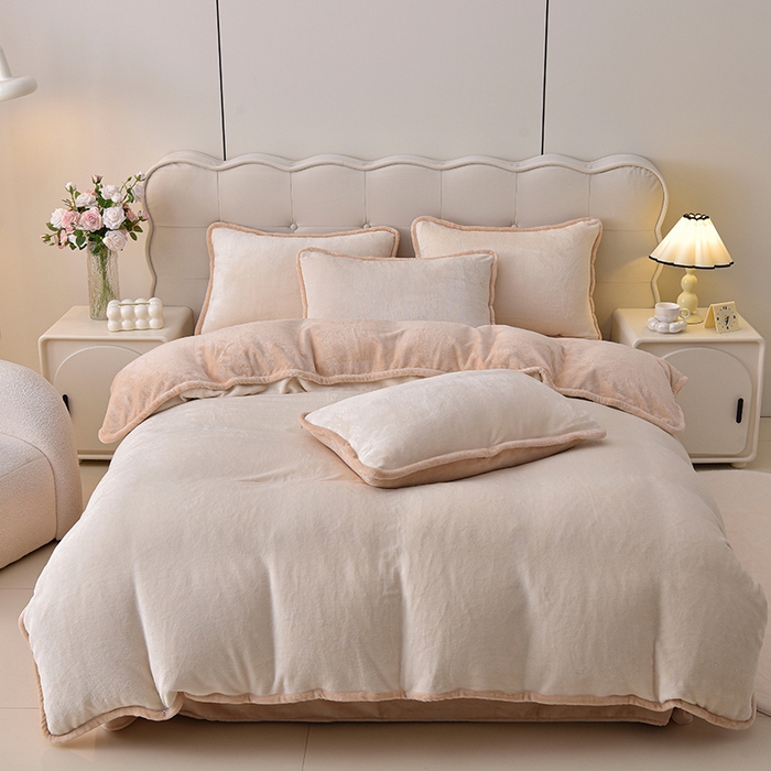 91家纺网 家纺一手货源 找家纺 云恋家纺 加厚牛奶绒四件套简约双面加绒被套罩床单双人家用冬季法兰绒--简约款 简约-米拼金