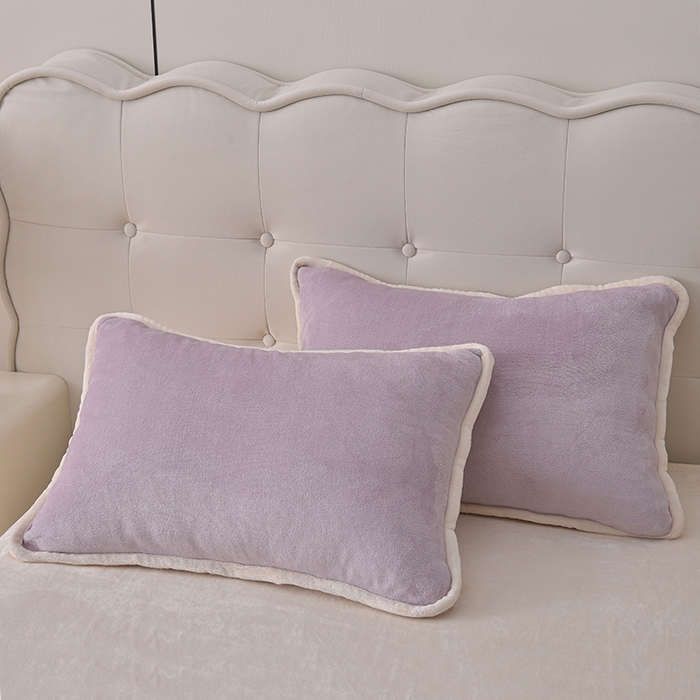 91家纺网 家纺一手货源 找家纺 云恋家纺 加厚牛奶绒四件套简约双面加绒被套罩床单双人家用冬季法兰绒--简约款 简约-紫拼米