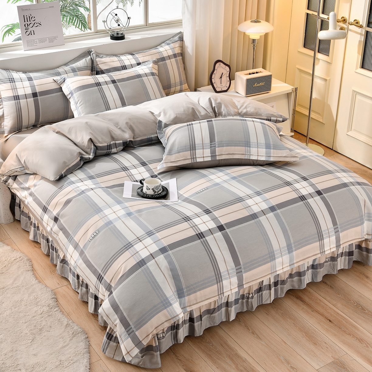 绘萱家居 2025新款100%全棉床裙款斜纹印花四件套 格律