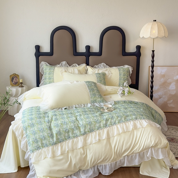 91家纺网 家纺一手货源 找家纺 （总）鼎丰家纺 2025新款法式高定雪纺花边四件套（提供买家秀）