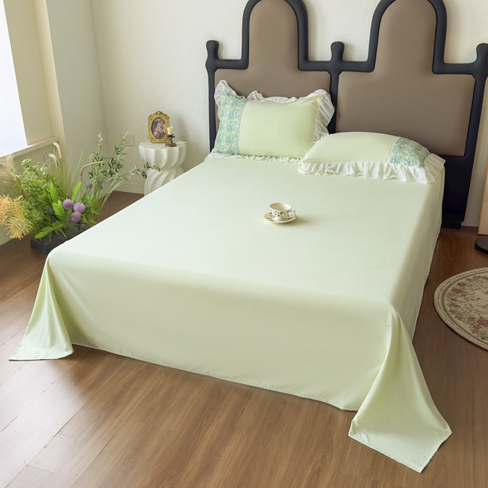 91家纺网 家纺一手货源 找家纺 鼎丰家纺 2025新款法式高定雪纺花边四件套（提供买家秀） 绿野雏语-浅绿