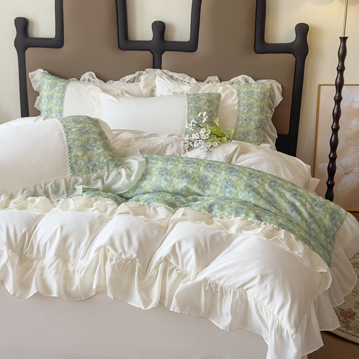 91家纺网 家纺一手货源 找家纺 （总）鼎丰家纺 2025新款法式高定雪纺花边四件套（提供买家秀）