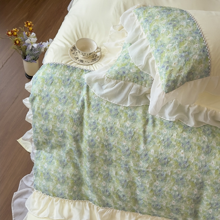 91家纺网 家纺一手货源 找家纺 （总）鼎丰家纺 2025新款法式高定雪纺花边四件套（提供买家秀）